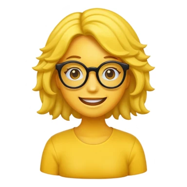Realiza un emoticon amarillo sonriente, con lentes oscuros y cabello rizado negro sticker