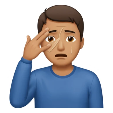 Generate me a dude covering his face with one hand on annoyance while he's crying sticker
