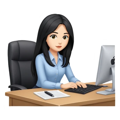 Secretary black long hair light medium skin sitting at desk on computer  sticker