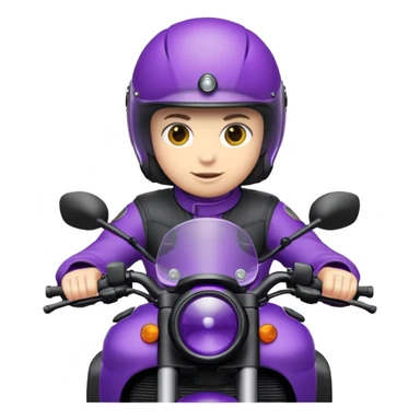 Créer un emoji avec une moto mt07 sport noir mate / violet iridescent très foncé, pare-brise de la moto violet. Avec une pilote dessus, visage complet caché  par la visière violette . Avec en arrière plan cercle violet. sticker