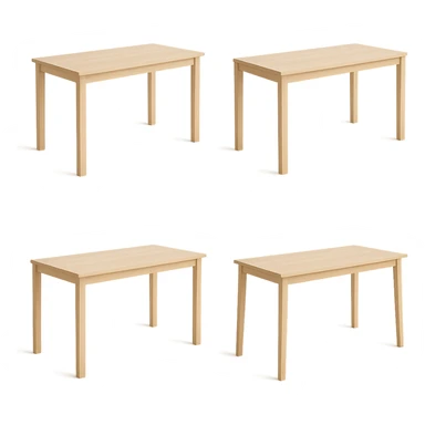 Create multiple variations of a rectangle wooden table with light wood in a modern minimalist style, no background, emphasizing clean lines and simplicity. sticker