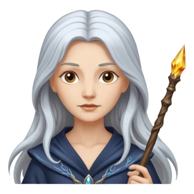 White silver Long Haired Women, Sorceress with staff — flowing white hair, calm face. sticker
