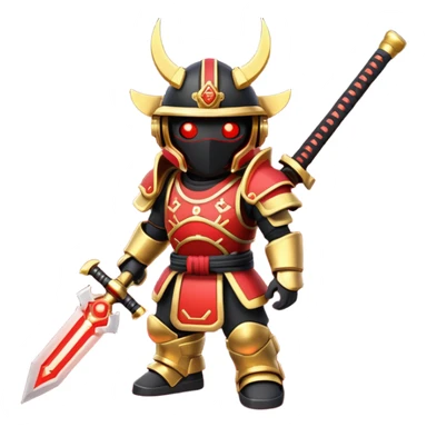 samurai themed space miner tool icon, futuristic mining tool inspired by katana, Japanese armor details, red black gold color palette, glowing energy accents, 3D cartoon, mobile game icon style, clean background, soft shadow, no text, no watermark

 sticker