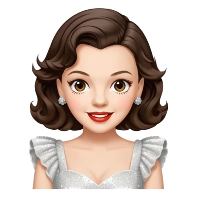 Judy Garland with long dark brown hair, white sequin dress sticker