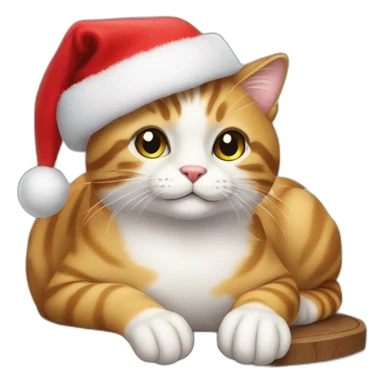 cat in Christmas hat sitting on table sticker