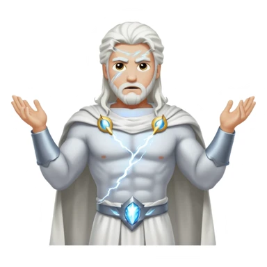Zeus, whole body, white clothes, long white  hair, lightnings, determined face sticker
