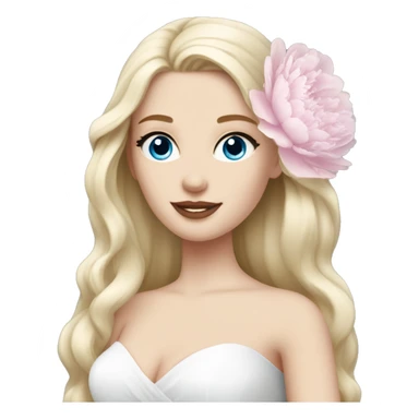 White bride with long light blonde hair and blue eyes with light pink peonies in hair white skin  sticker