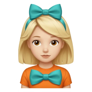 blond girl with orange shirt and  teal bow in hair sticker