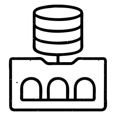 database shapes intersecting with a basement underground motif with worn distressed effect sticker