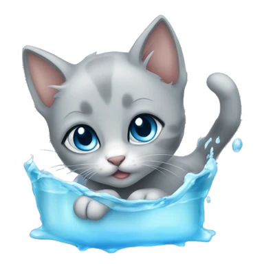 blue eyes grey kitten and water sticker