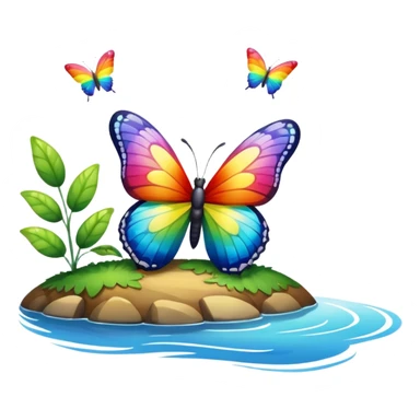 rainbow butterfly on river bank sticker