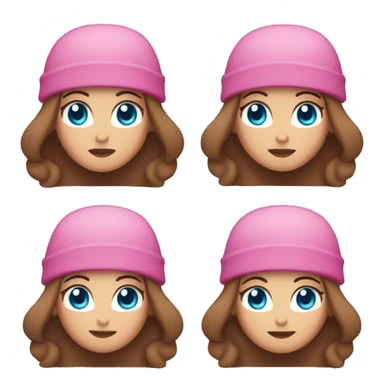 woman with blue eyes, long brown hair, and pink beanie sticker