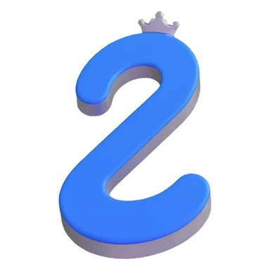 number 2 in 3D emoji style, royal blue, white, and silver colors sticker