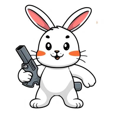 A cartoon rabbit holding and shooting with a gun sticker