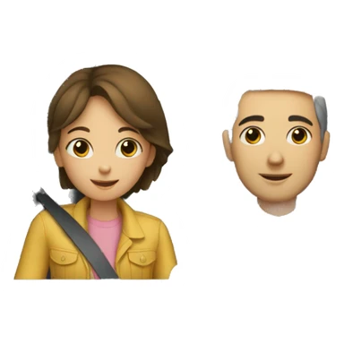 a girl in a car with hier dad sticker