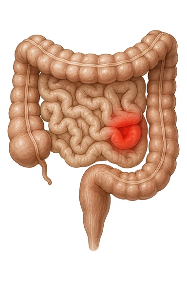 intestino anatomico realistico con red spot di infiammazione sticker
