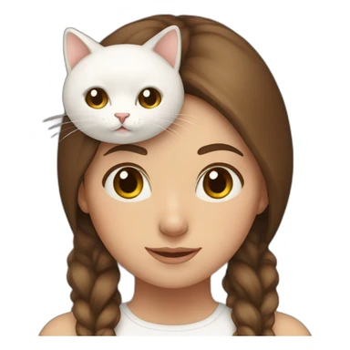 Brown hair girl with white cat on head sticker