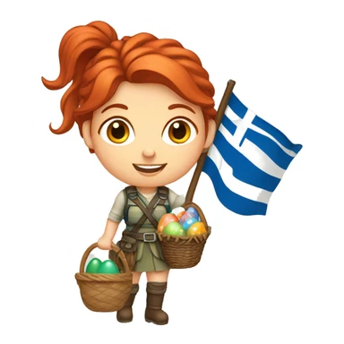 red hair female winter mountaineer with Greek flag and easter basket sticker