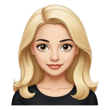 Professional portrait of Linette Torres, Puerto Rican actress with light skin, charismatic expression, bright eyes, beautifully shaped eyebrows, charming smile, long blonde hair, wearing an elegant black top sticker