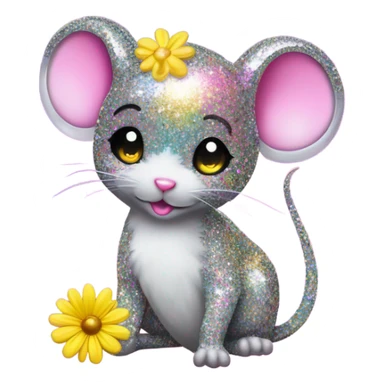 Lisa frank glitter mouse with daisy  sticker