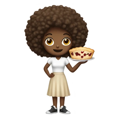 White girl with Afro holding pie sticker