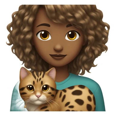 A girl with bangs holding a Bengal leopard cat sticker