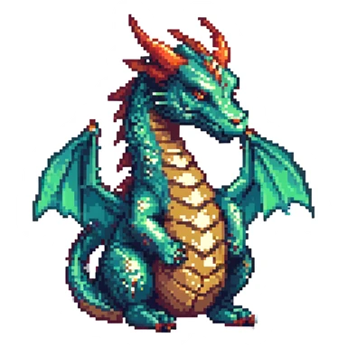 pixel art dragon icon, fierce expression, angular shapes, classic fantasy style sticker
