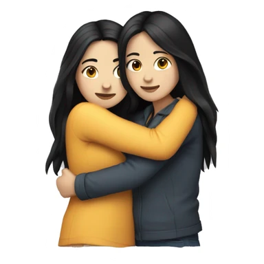 A lesbian couple with white skin and long black hair hugging intimately sticker