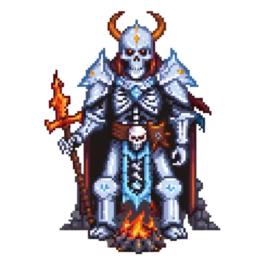 evil skeleton lich king in dark fortress with demonic fire sticker