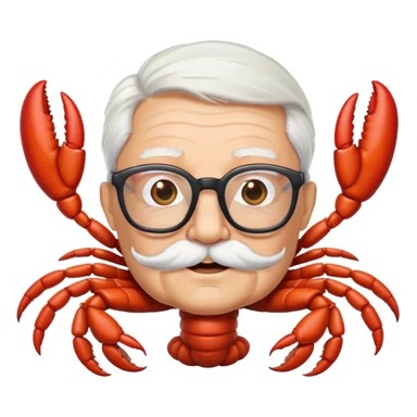 senior lobster with white hair and glasses, elderly lobster character with white eyebrows and whiskers, wearing round glasses sticker