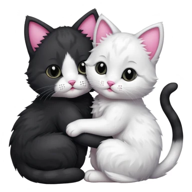 a black kitty hugging a white kitty sticker