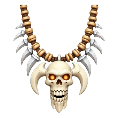barbarian necklace object icon, necklace made of bones and fangs, rugged tribal jewelry, 3D cartoon, mobile game icon style, centered, clean background, no text, no watermark sticker