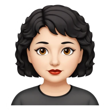 woman 60, brown eyes, very short black wavy wolf cut hair, chubby sticker