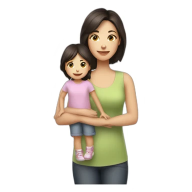 mother and 2 child with dark hair5 and white skin full length sticker