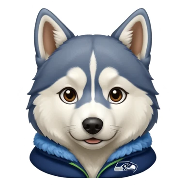 White  brown husky with Seattle Seahawks gear sticker
