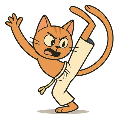 flat toon style cat doing capoeira, energetic pose sticker