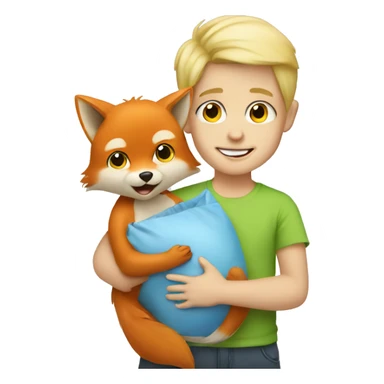 Blonde boy with baby red fox sticker
