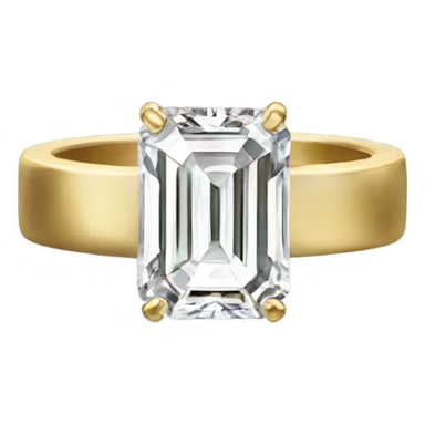 Emerald cut single diamond ring with gold band sticker