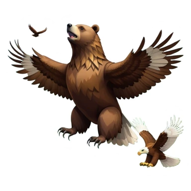 Collage of wild animals: a majestic bear in a lush green forest, a soaring eagle in the sky. A vibrant and detailed nature scene, capturing the beauty of wildlife. Transparent background. sticker