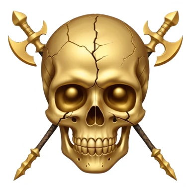 broken gold skull by a spear sticker