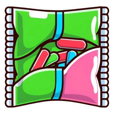 a pack of chewing gum with some pieces coming out, colorful gum sticks sticker