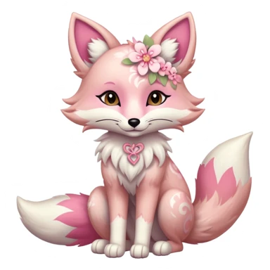 Anthropomorphic digitigrade Pastel beige and pastel Sakura-pink fox furry-Falvie-Fionbri-fursona with floral swirly markings and white spot markings  sticker
