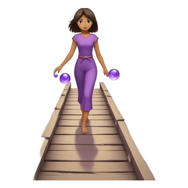 A small figure walks back broken bridge, holding soft 2 violet orbs in hand—symbolizing compassion and forgiveness. A gentle heart aura trails behind them, showing healing in motion. sticker