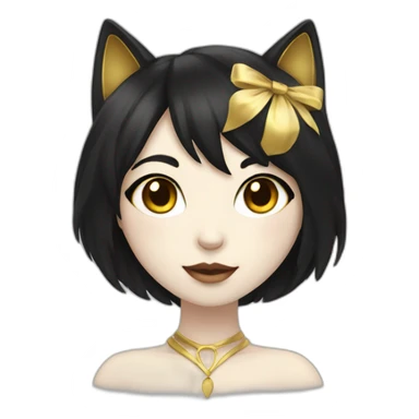A white skinned catgirl. Black hair with gold highlights sticker