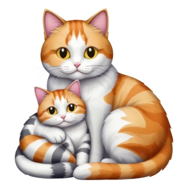 full body colourful light patched calico + white tabby cat cuddling a big grey and white tabby cat  sticker