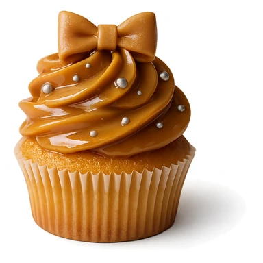 Change the icing to maple with a light golden brown color and glossy texture, keep the realistic cupcake and accessories, photorealistic style, transparent background. sticker
