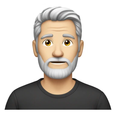 middle age white man, with dark grey hair, with a dark grey circle beard and a plain black tshirt sticker