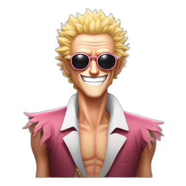 Donquixote Doflamingo avec grand sourire avec les lunettes de Michel Polnareff sticker