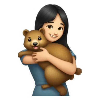 happy-girl-who-is-black-hair-and-hugging-happy-quokka sticker