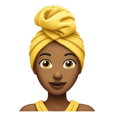 A yellow female emoji with a towel on her head, retouching the makeup sticker